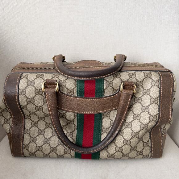 Vintage Gucci Handbag Boston Doctors Purse GG Brown Sherry Line 70's Monogram - Picture 1 of 16